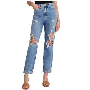River Island Carrie Ripped High Waist Mom Jeans Medium Blue